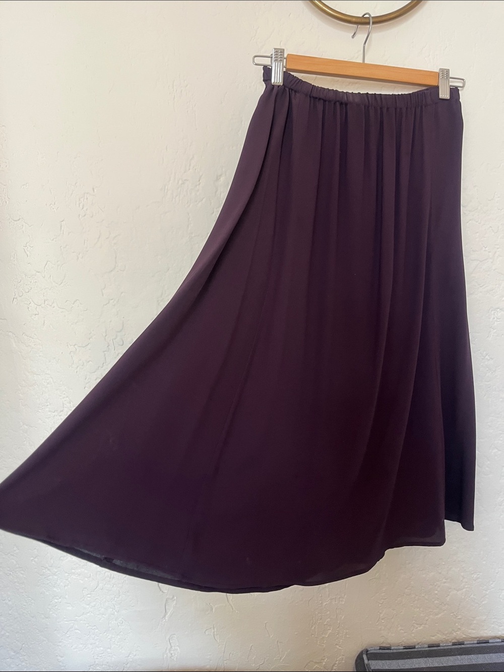 Eileen Fisher Plum Silk Chiffon Midi Skirt with Elastic Waist - Picture 3 of 4